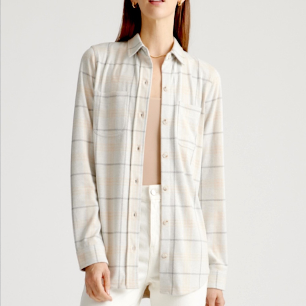 Quince Cream Plaid Button Down Shirt